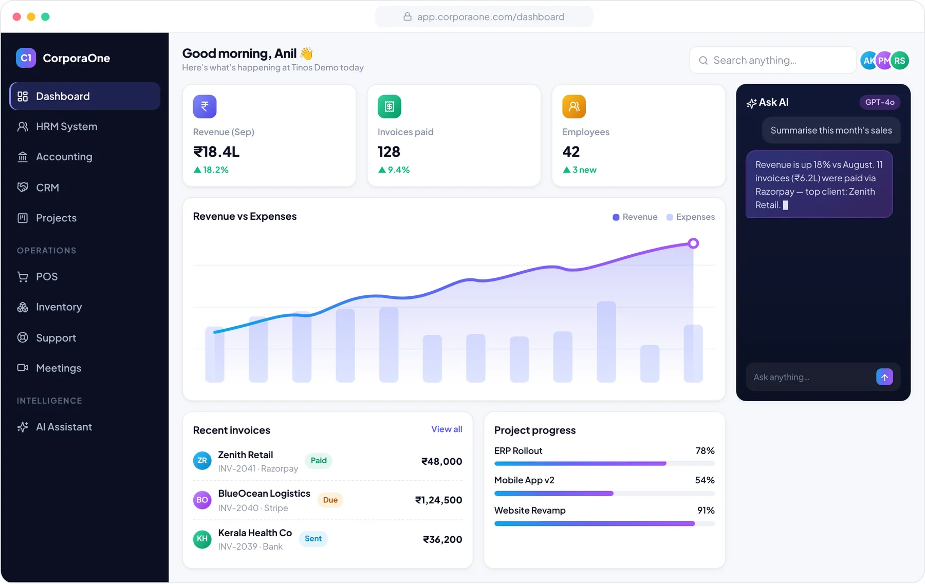 All-in-one business management software with AI: HR, accounts, CRM and more in one place