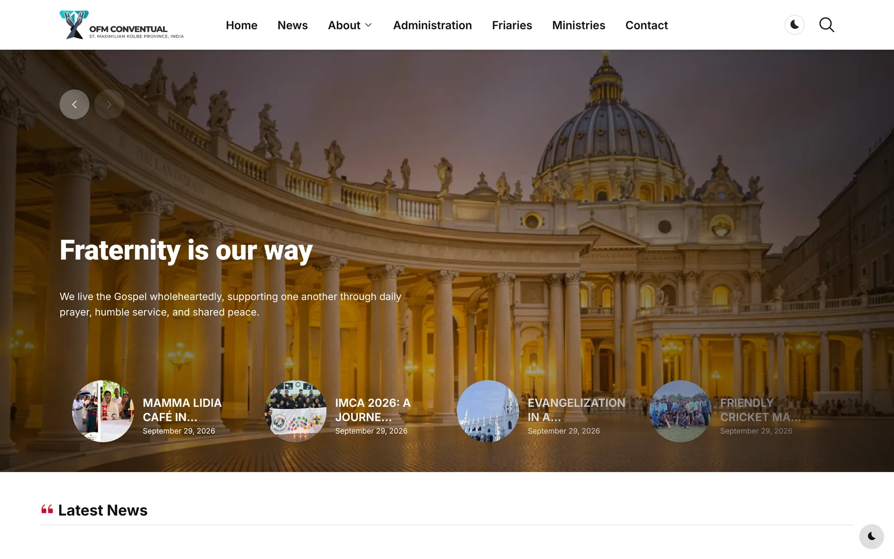 Home page with mission highlights and news