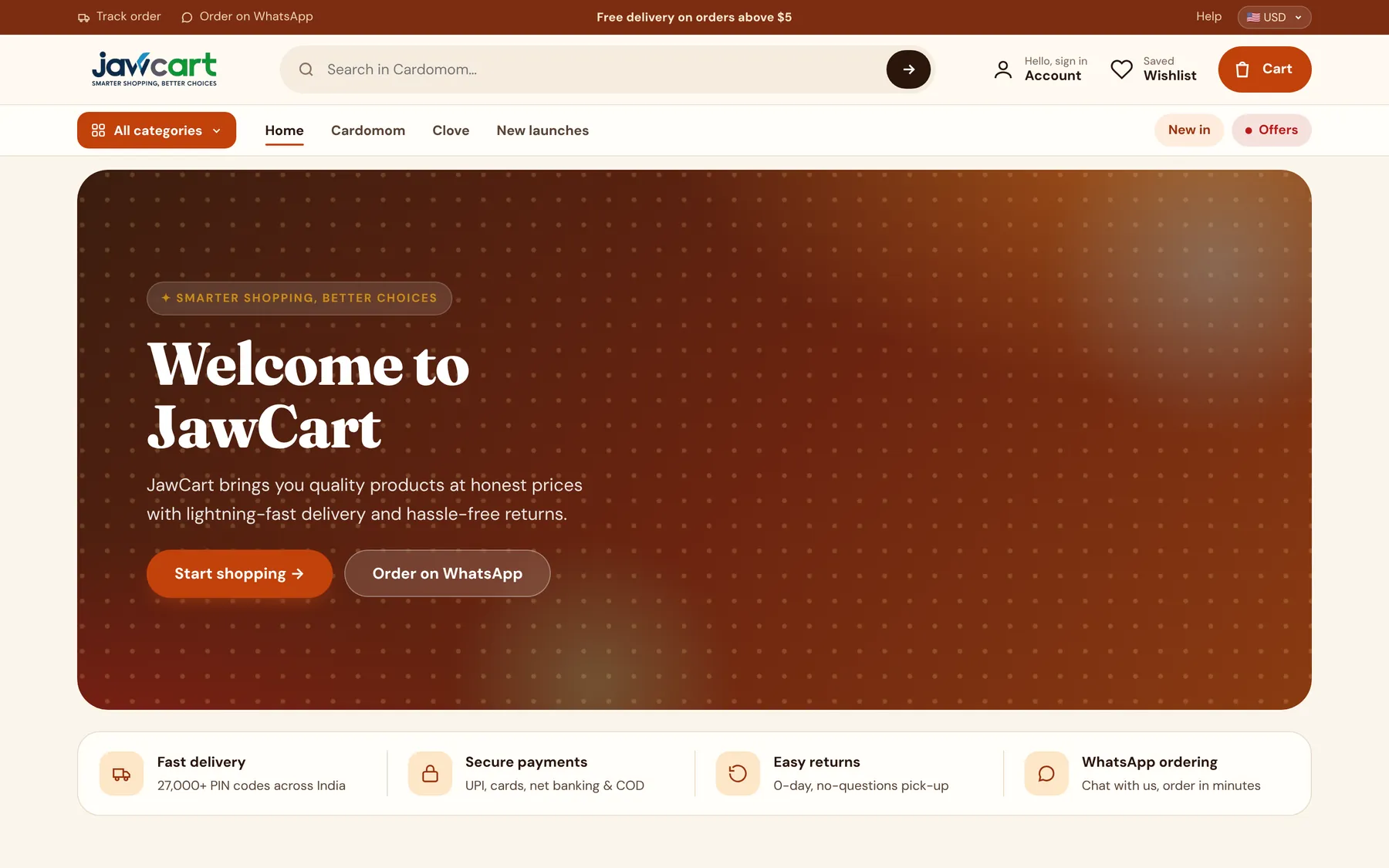 Storefront with offers and WhatsApp ordering